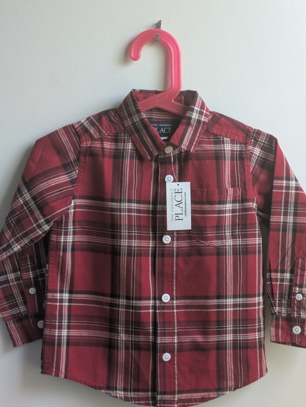 NWT...The Children's Place Red/Black Plaid Button-Up Shirt Size 2T